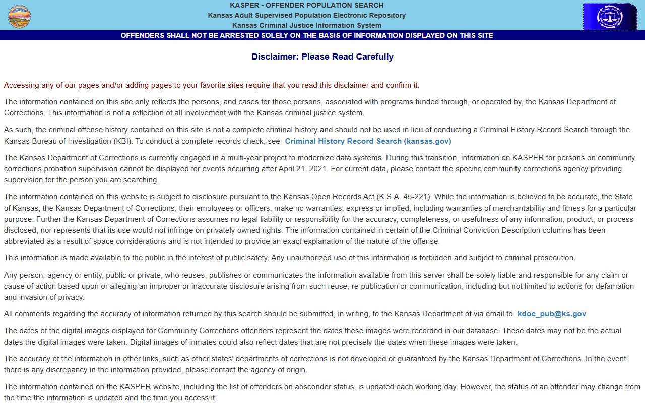 Sherman County arrest records and Kansas KASPER state custody lookup