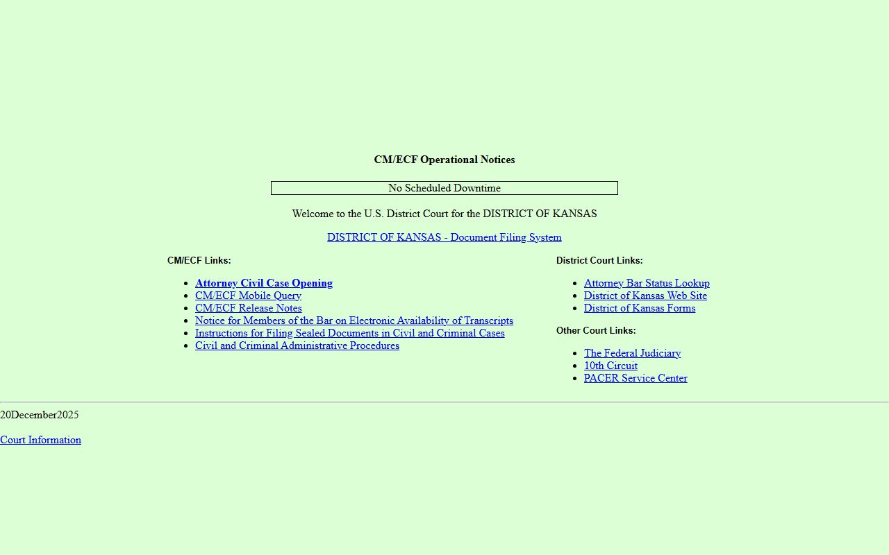 Sherman County court dockets District of Kansas CM ECF federal source