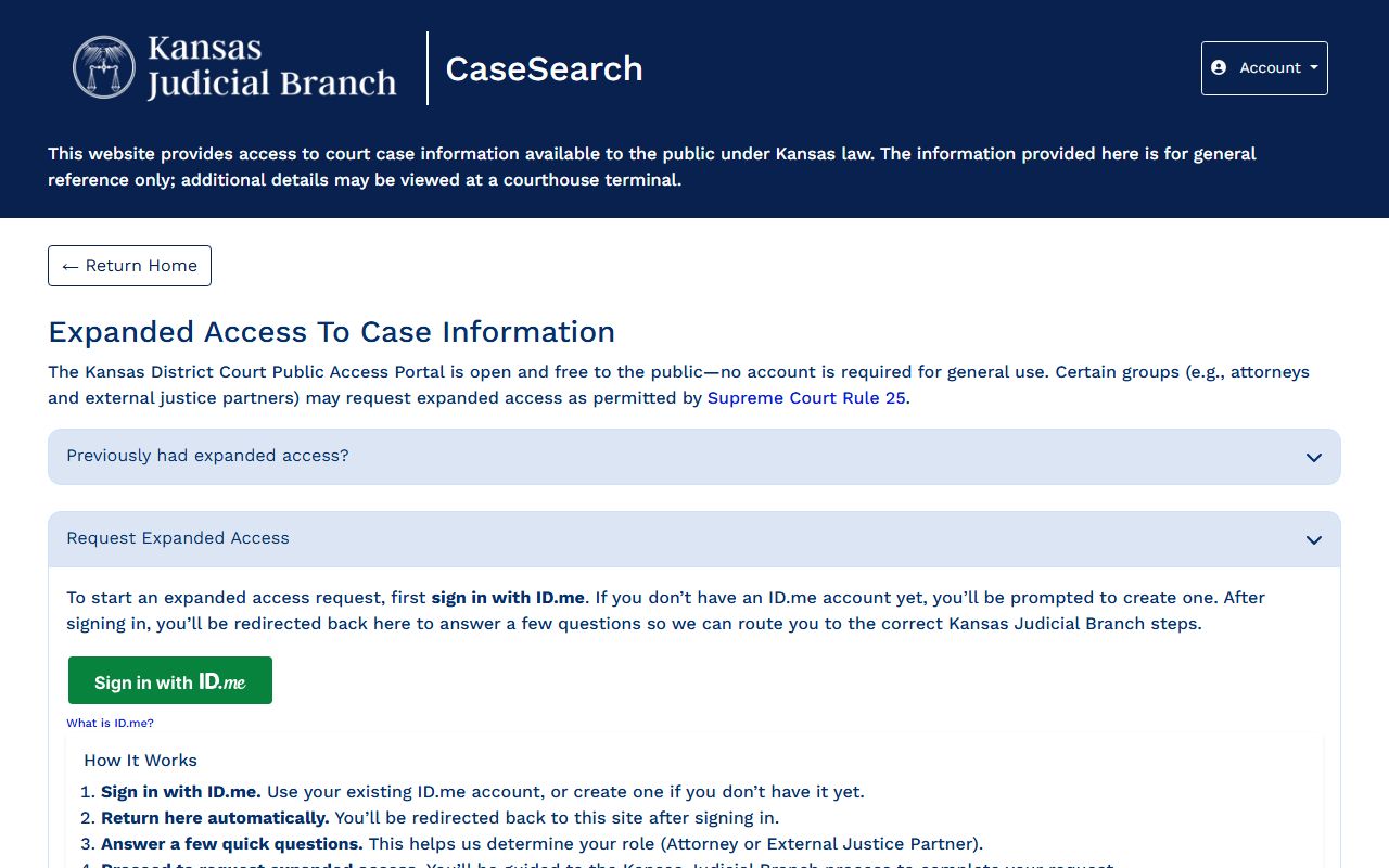 Sherman County court dockets Kansas CaseSearch expanded access registration