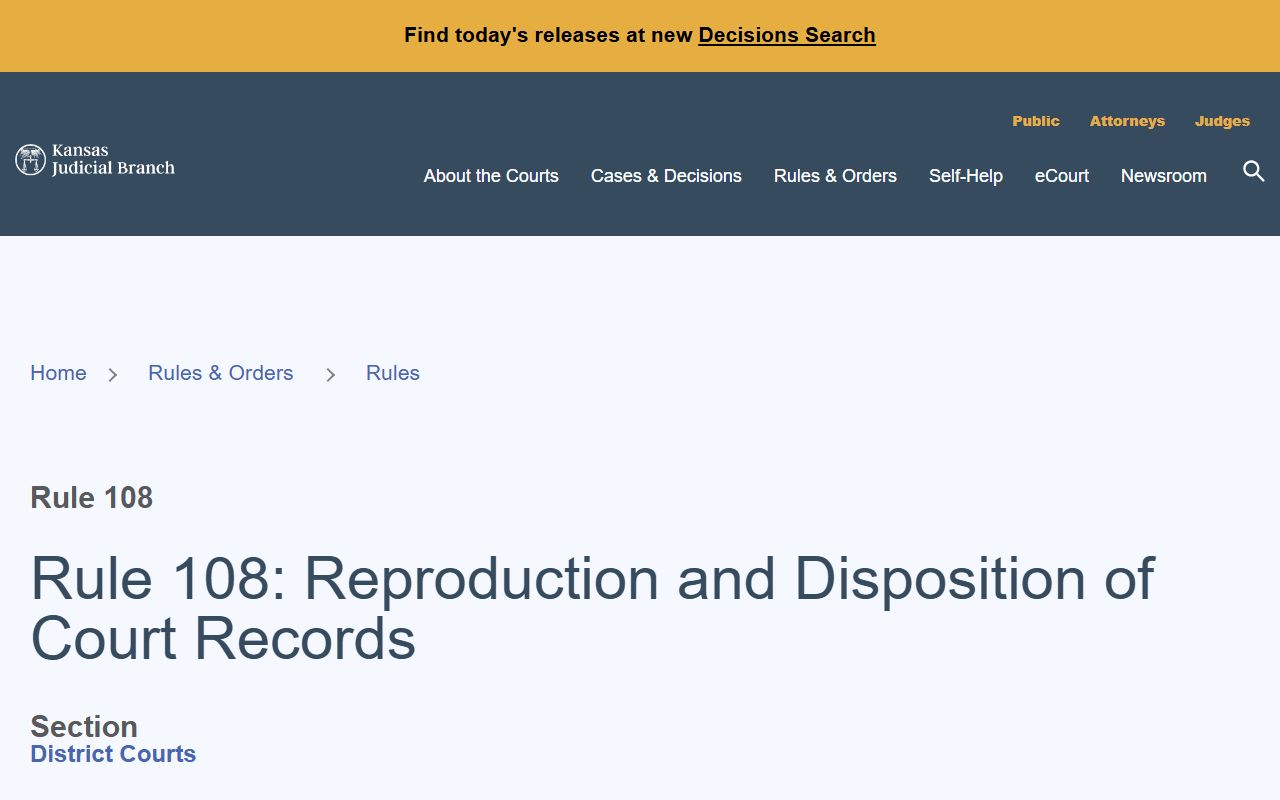 Sherman County court records Kansas Supreme Court Rule 108 source page