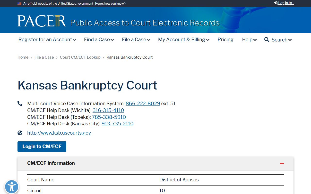 Sherman County criminal court records PACER Kansas bankruptcy court source