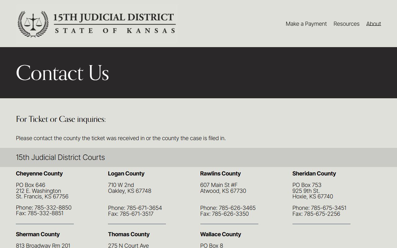 Sherman County District Court 15th Judicial District contact page