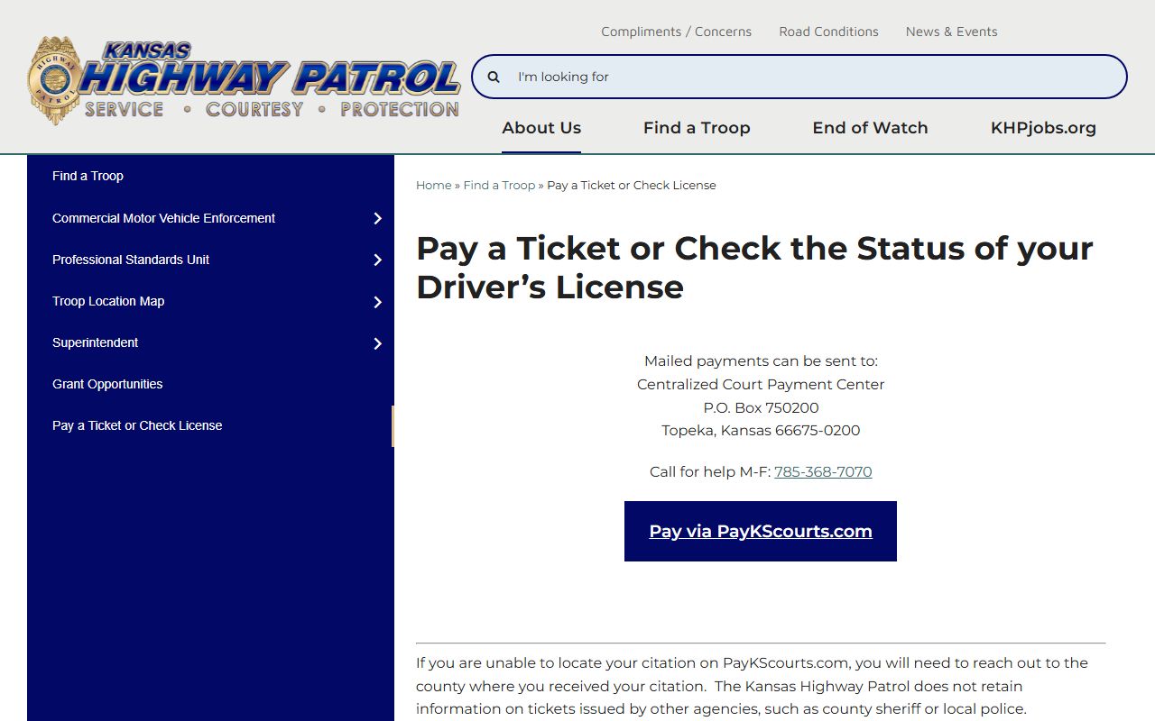 Sherman County traffic court records and Kansas Highway Patrol ticket payment source