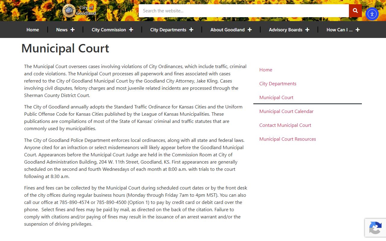 Sherman County warrant search and Goodland Municipal Court citation warrant source